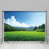 Aperturee - Aperturee Serene Green Meadow Distant Mountains Sky Backdrop